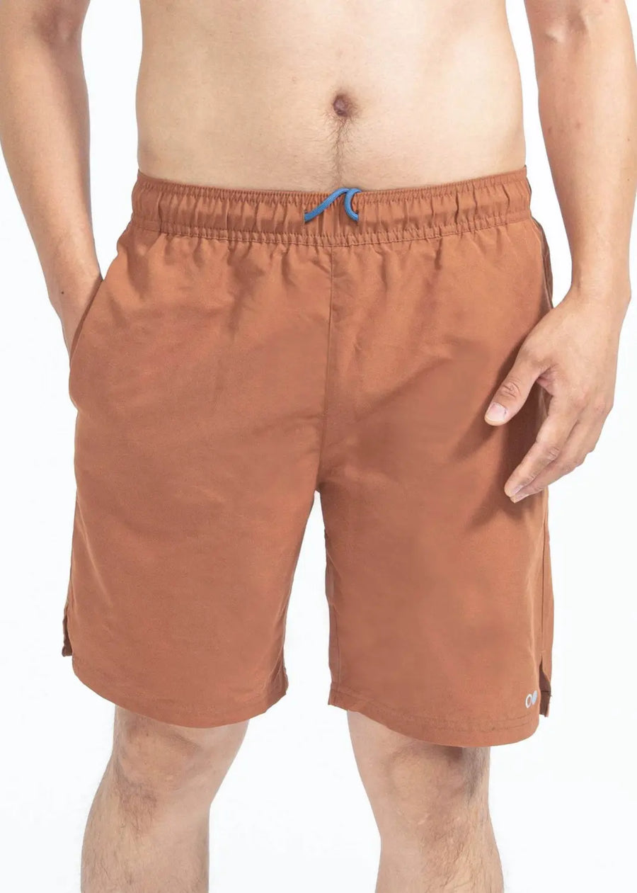 boochen eco man's boardshorts, sustainable boardshorts, beachshorts, nachhaltige badehose mountain brown