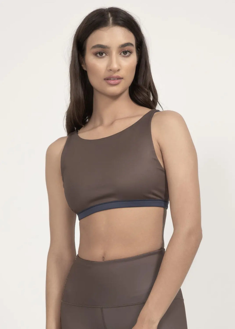 Sports bra Meco in Midnight blue / Mocha - boochen eco-conscious surfwear