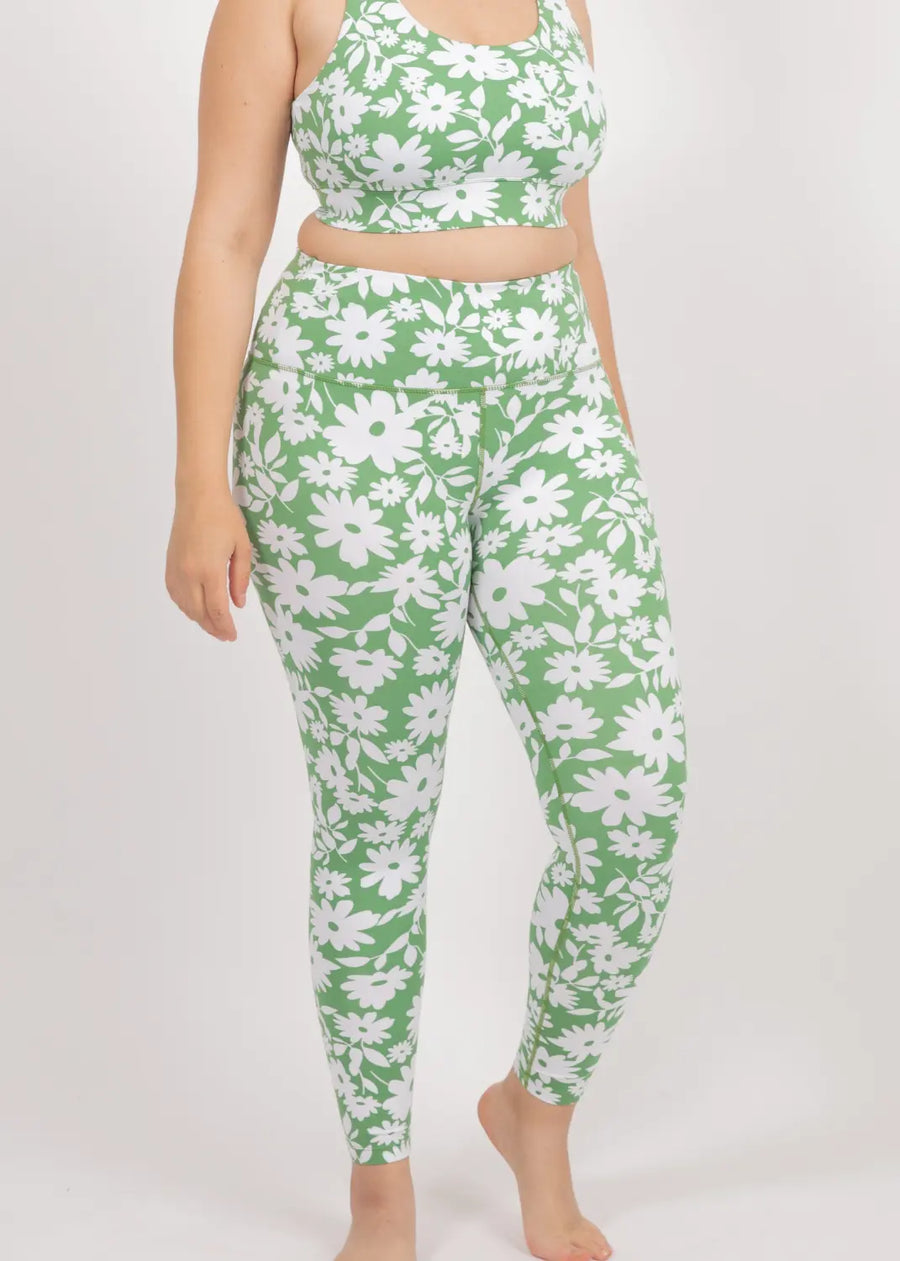 Surf & Yoga Leggings in Green Moonflower - Leggings